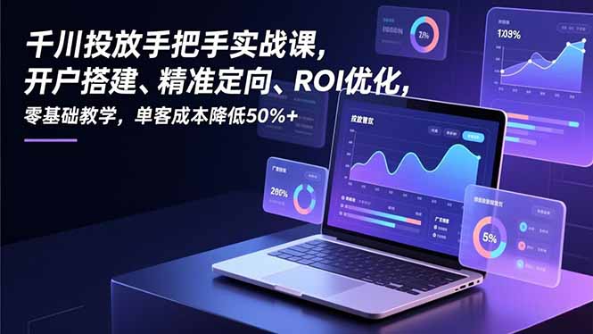 千川投放手把手实战课，开户搭建、精准定向、ROI优化，零基础教学，单客成本降低50%+-Z网创