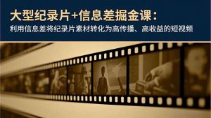 大型纪录片+信息差掘金课：利用信息差将纪录片素材转化为高传播、高收益的短视频-Z网创