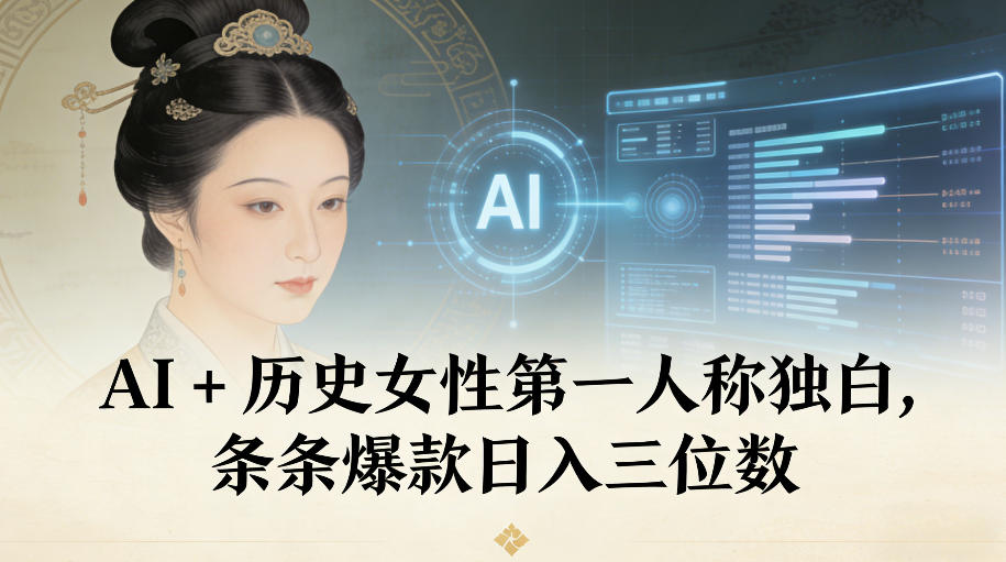 AI+历史女性第一人称独白，条条爆款日入三位数-Z网创