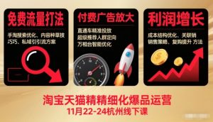 淘宝天猫精细化爆品运营11月22-24杭州线下课，免费流量打法+付费广告放大+利润增长(音频+文档)-Z网创