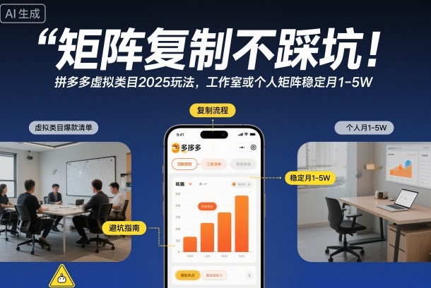 矩阵复制不踩坑！拼多多虚拟类目2025玩法，工作室或者个人矩阵稳定月1-5W【揭秘】-Z网创