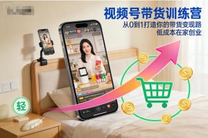视频号带货训练营，从0到1打造你的带货变现路，低成本在家创业-Z网创