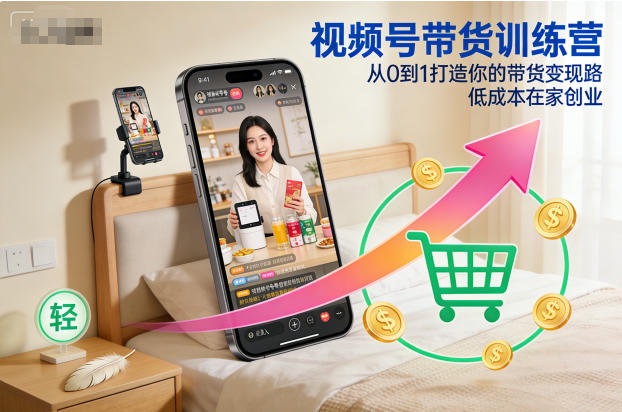 视频号带货训练营,从0到1打造你的带货变现路,低成本在家创业-Z网创