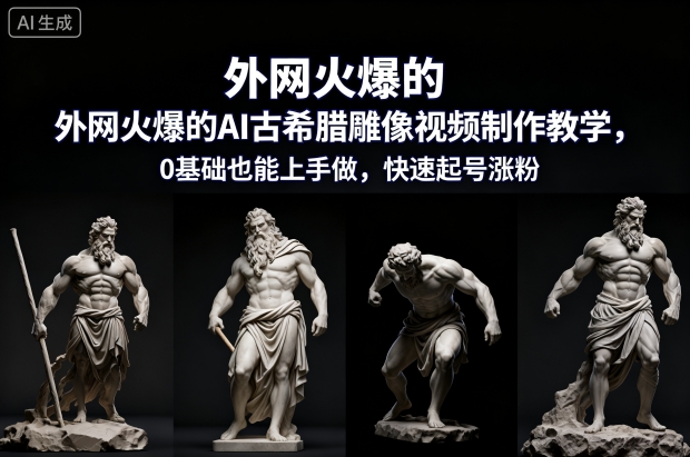 外网火爆的AI古希腊雕像视频制作教学，0基础也能上手做，快速起号涨粉-Z网创