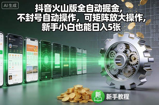 抖音火山版全自动掘金,不封号自动操作,可矩阵放大操作,新手小白也能日入5张【揭秘】-Z网创