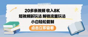 20多条视频收入8K，短视频新玩法，解锁流量玩法，小白轻松复制-Z网创