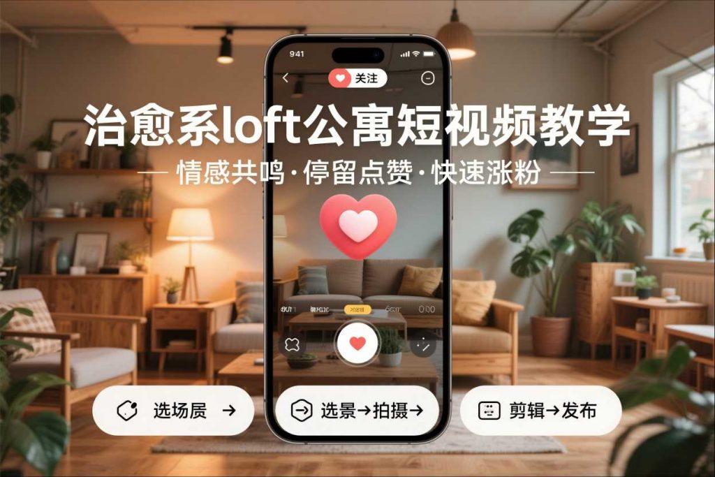 治愈系loft公寓短视频制作教学，情感共鸣引停留点赞关注，快速起号涨粉-Z网创