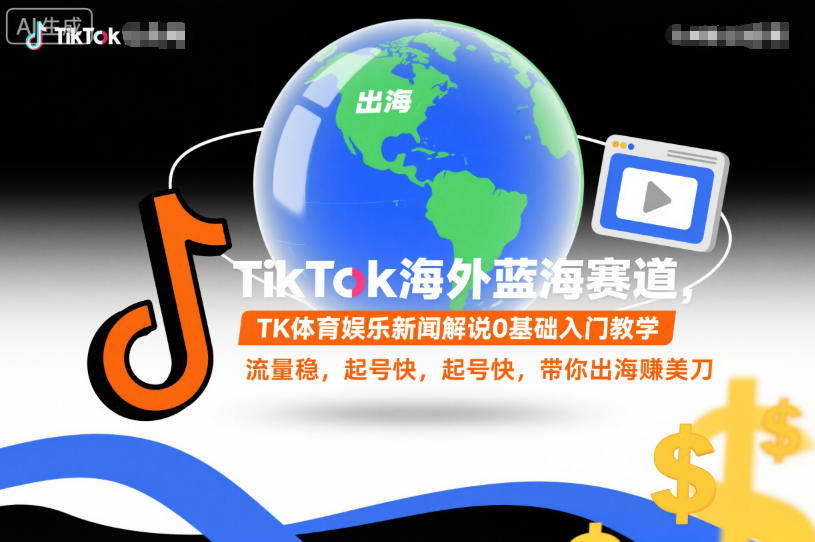 TikTok海外蓝海赛道,TK体育娱乐新闻解说0基础入门教学,流量稳,起号快,带你出海賺美刀-Z网创