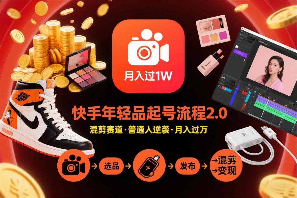 快手短视频带货年轻品起号流程2.0，快手年轻品混剪赛道，普通人也能月入过1W-Z网创