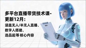 平台直播带货技术课-更新12月：涵盖无人/半无人直播、数字人搭建、选品起号等核心内容-Z网创