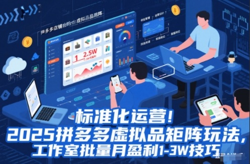 标准化运营！2025拼多多虚拟品矩阵玩法，工作室批量月盈利1-3W技巧【揭秘】-Z网创