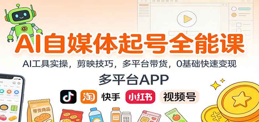 AI自媒体起号全能课：AI工具实操，剪映技巧，多平台带货，0基础快速变现-Z网创