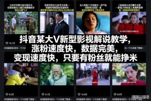 抖音某大V新型影视解说教学，涨粉速度快，数据完美，变现速度快，只要有粉丝就能挣米-Z网创