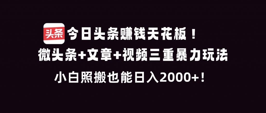 今日头条赚钱天花板!微头条+文章+视频三重暴利玩法,小白照搬也能日人2000+-Z网创