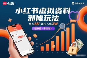 小红书虚拟资料邪修玩法，单价68，轻松入账3W，信息差玩法，市场庞大-Z网创