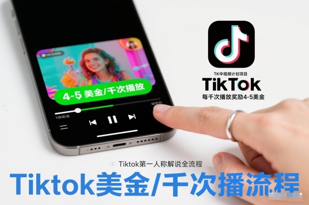 TK中视频计划项目，Tiktok第一人称解说流程，每干次播放奖励4-5美金-Z网创