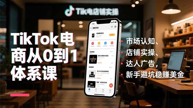TikTok电商从0到1体系课,市场认知、店铺实操、达人广告,新手避坑稳赚美金-Z网创
