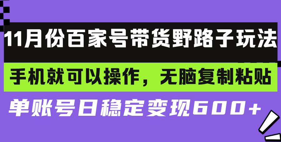 百家号带货野路子玩法 手机就可以操作，无脑复制粘贴 单账号日稳定变现...-Z网创