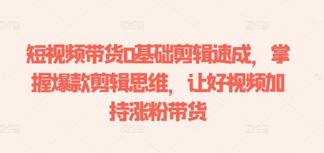 短视频带货0基础剪辑速成，掌握爆款剪辑思维，让好视频加持涨粉带货-Z网创