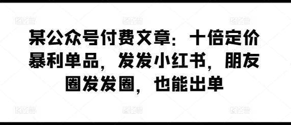 某公众号付费文章：十倍定价暴利单品，发发小红书，朋友圈发发圈，也能出单-Z网创