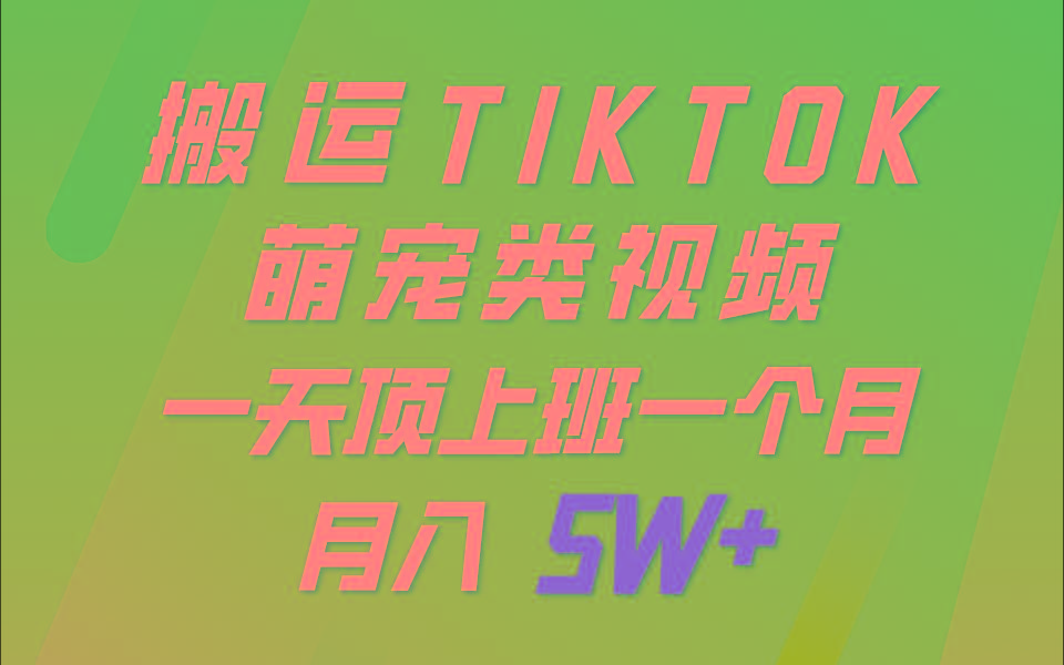一键搬运TIKTOK萌宠类视频，一部手机即可操作，所有平台均可发布 轻松月入5W+-Z网创