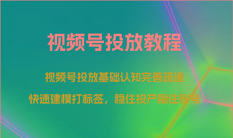视频号投放教程-视频号投放基础认知完善疏通，快速建模打标签，稳住投产稳住账号-Z网创