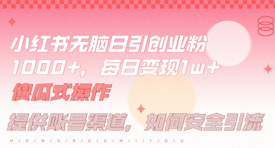 小红书无脑每日引流创业粉500+，小白每天只花半小时，躺赚长尾收益【揭秘】-Z网创