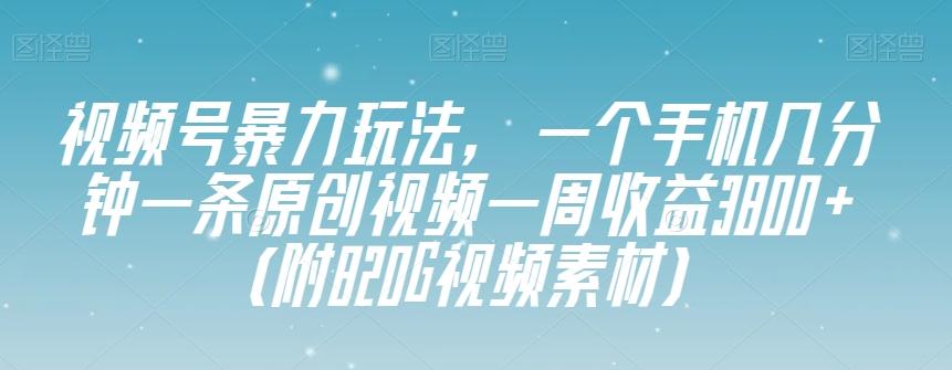视频号暴力玩法，一个手机几分钟一条原创视频一周收益3800+（附820G视频素材）-Z网创