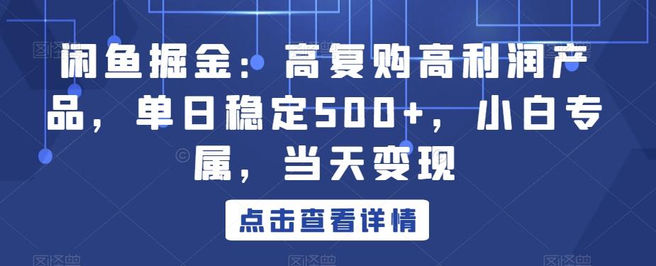 闲鱼掘金：高复购高利润产品，单日稳定500+，小白专属，当天变现-Z网创