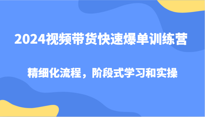 2024视频带货快速爆单训练营，精细化流程，阶段式学习和实操-Z网创