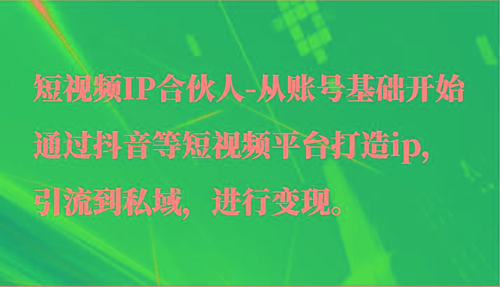 短视频IP合伙人-从账号基础开始通过抖音等短视频平台打造ip,引流到私域,进行变现。-Z网创