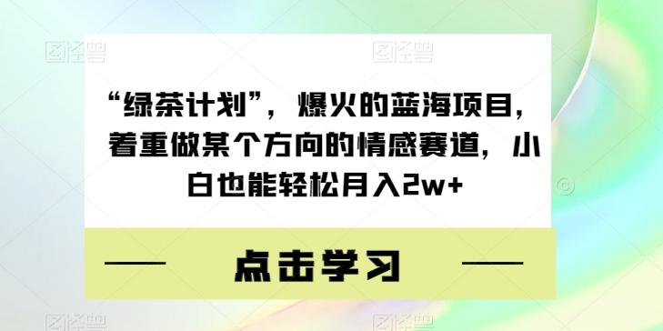 “绿茶计划”,爆火的蓝海项目,着重做某个方向的情感赛道,小白也能轻松月入2w+【揭秘】-Z网创