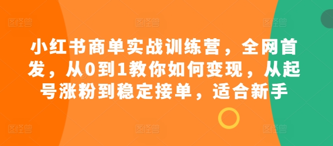 小红书商单实战训练营,全网首发,从0到1教你如何变现,从起号涨粉到稳定接单,适合新手-Z网创
