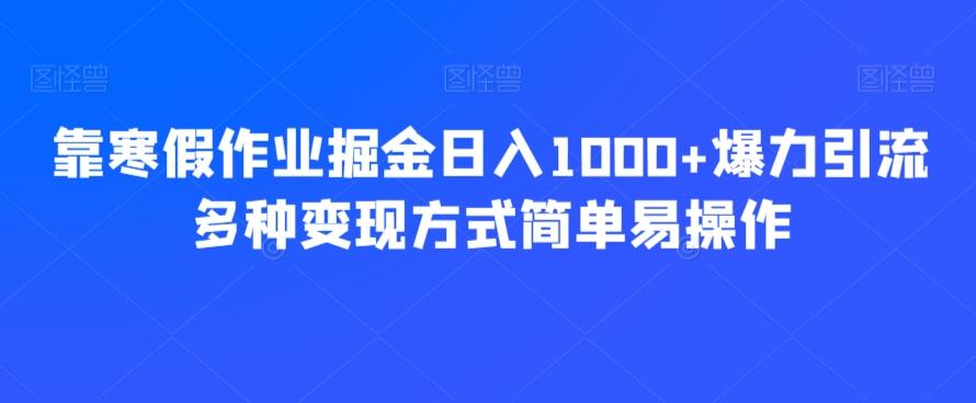 靠寒假作业掘金日入1000+爆力引流多种变现方式简单易操作-Z网创