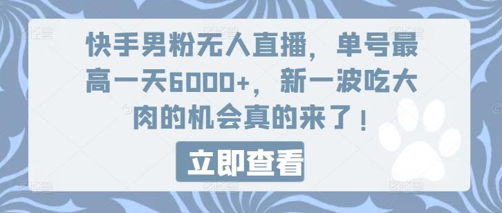 快手男粉无人直播，单号最高一天6000+，新一波吃大肉的机会真的来了-Z网创