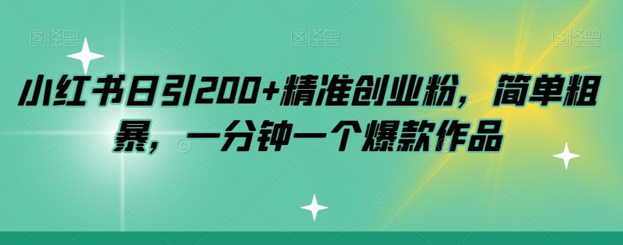 小红书日引200+精准创业粉,简单粗暴,一分钟一个爆款作品【揭秘】-Z网创