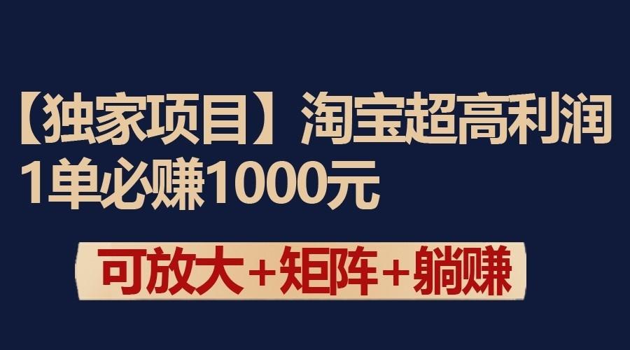 独家淘宝超高利润项目：1单必赚1000元，可放大可矩阵操作-Z网创