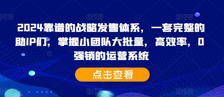 2024靠谱的战略发售体系，一套完整的助IP们，掌握小团队大批量，高效率，0 强销的运营系统-Z网创