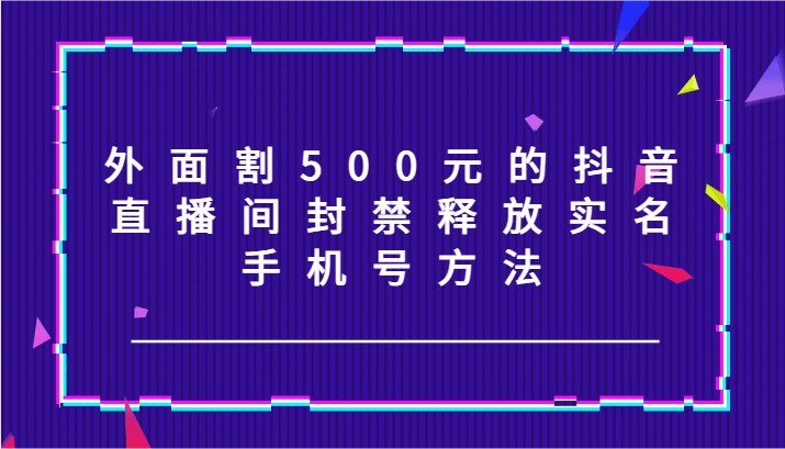 外面割500元的抖音直播间封禁释放实名/手机号方法！-Z网创