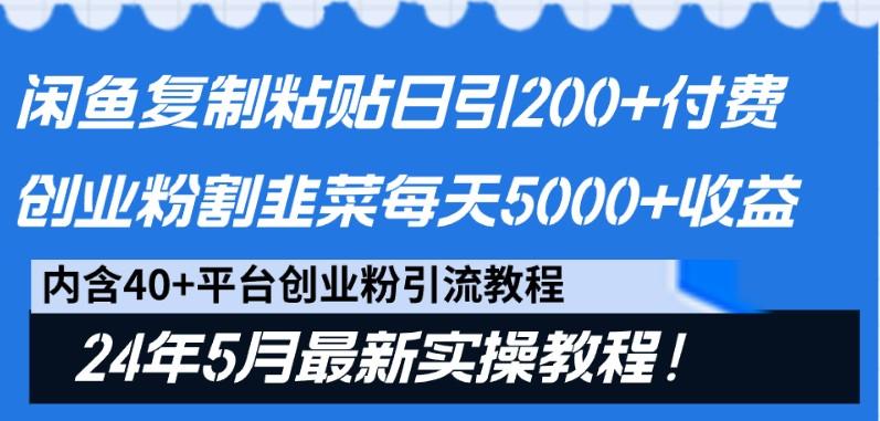 闲鱼复制粘贴日引200+付费创业粉，24年5月最新方法！割韭菜日稳定5000+收益-Z网创