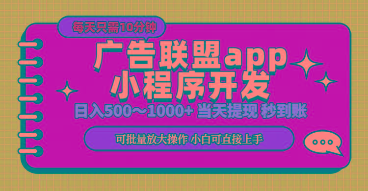 小程序开发 广告赚钱 日入500~1000+ 小白轻松上手！-Z网创