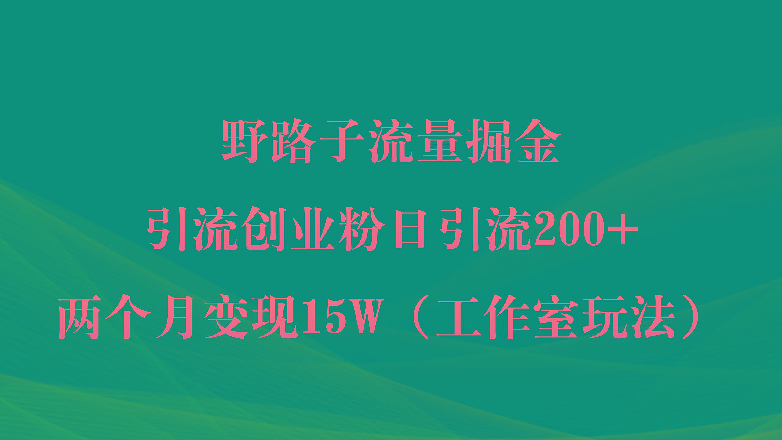 (9513期)野路子流量掘金，引流创业粉日引流200+，两个月变现15W(工作室玩法))-Z网创