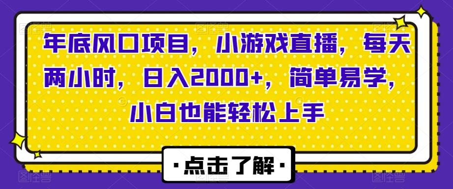 年底风口项目，小游戏直播，每天两小时，日入2000+，简单易学，小白也能轻松上手-Z网创