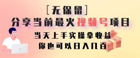 无保留分享当前最火视频号项目，当天上手实操拿收益，你也可以日入几百-Z网创