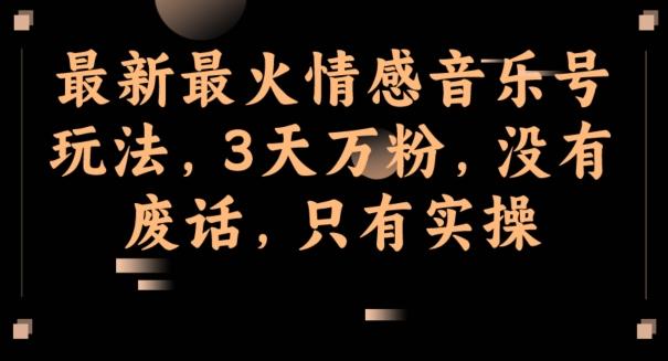 最新最火情感音乐号玩法，3天万粉，没有废话，只有实操-Z网创