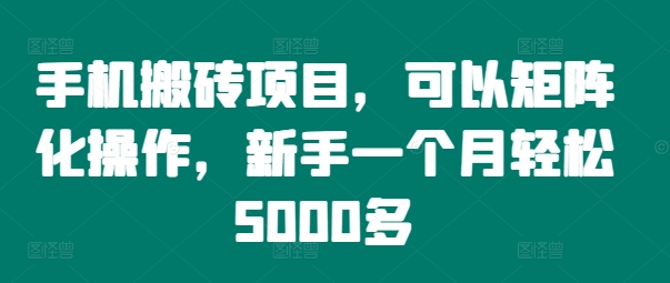 手机搬砖项目，可以矩阵化操作，新手一个月轻松5000多-Z网创