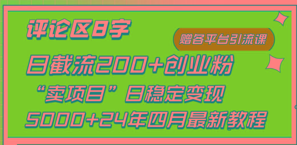 (9851期)评论区8字日载流200+创业粉  日稳定变现5000+24年四月最新教程！-Z网创