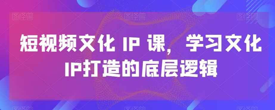 短视频文化IP课，学习文化IP打造的底层逻辑-Z网创