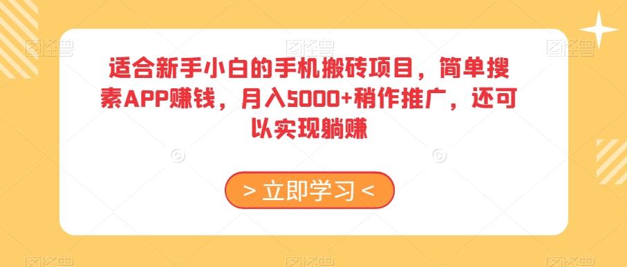 适合新手小白的手机搬砖项目，简单搜素APP赚钱，月入5000+稍作推广，还可以实现躺赚【揭秘】-Z网创