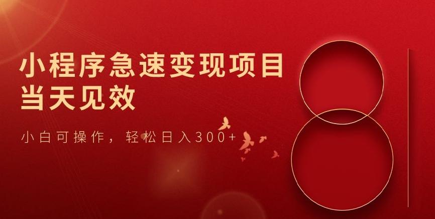 小程序急速变现项目，当天见效，小白可操作，轻松日入300+-Z网创